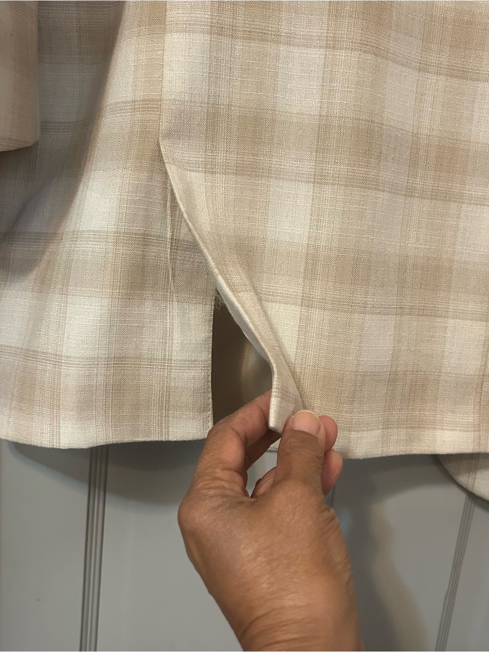 Falcone Superlative 150’s Neutral Plaid Blazer Linen Blend 3-Button Dbl Vent 48L - Picture 4 of 12